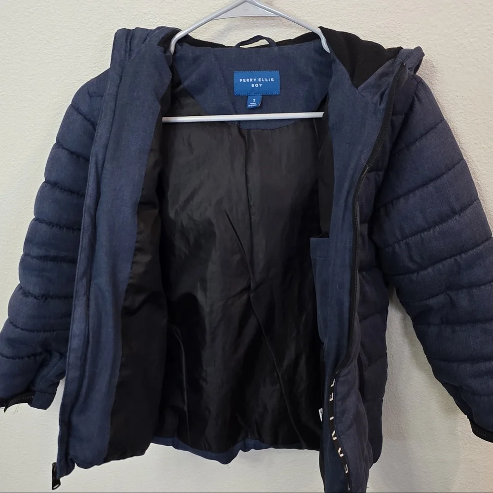PERRY ELLIS Boy Navy Quilted Parka Hooded Coat Jacket Kids Boys 7